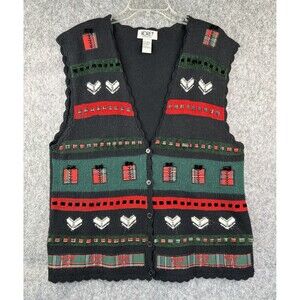 Vtg Koret Cardigan Sweater Women's Large Knit Button Down Hearts Grandma Vest